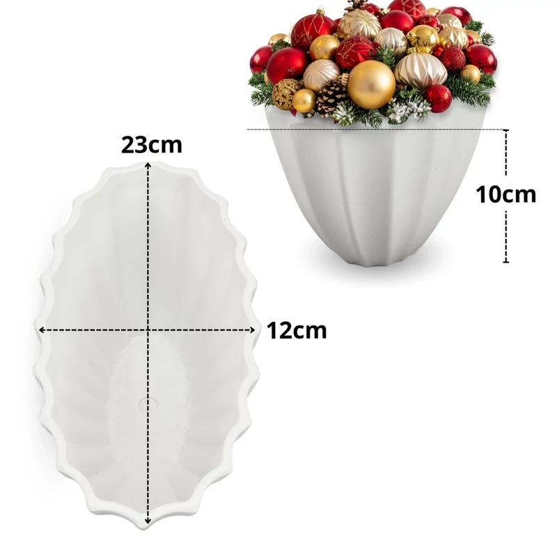 Fehér dekor tál bordás 23x12cm