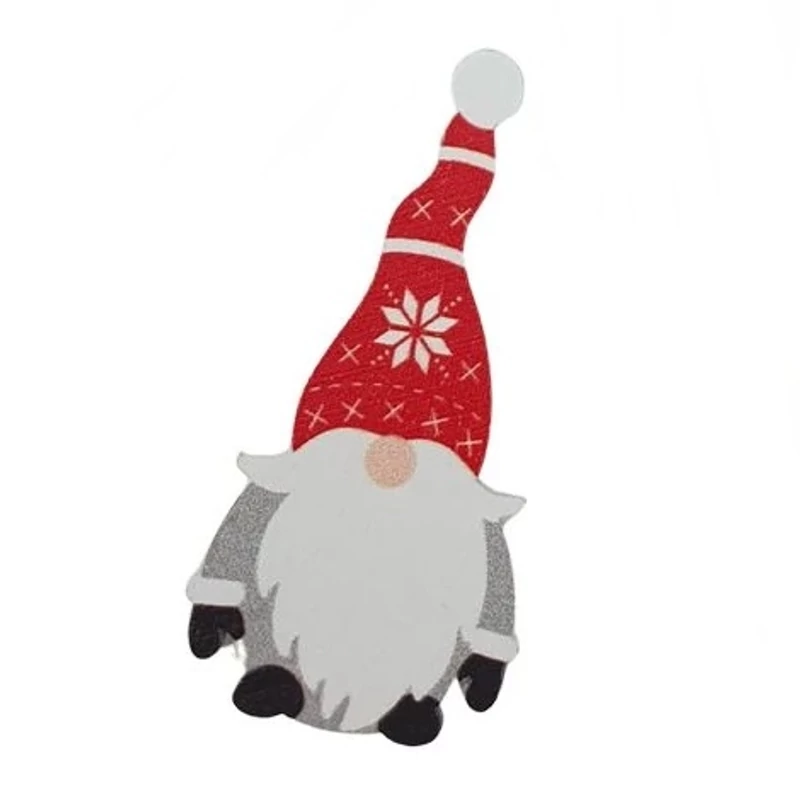 Fa dekor - Színes piros téli sapkás manó