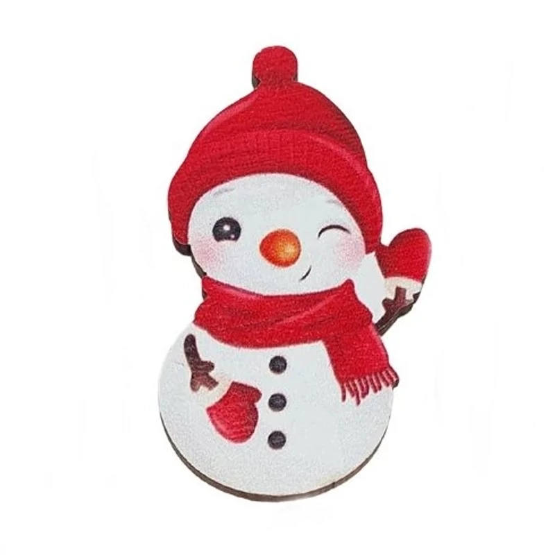 Fa dekor - Színes piros sapkás integetős hóember