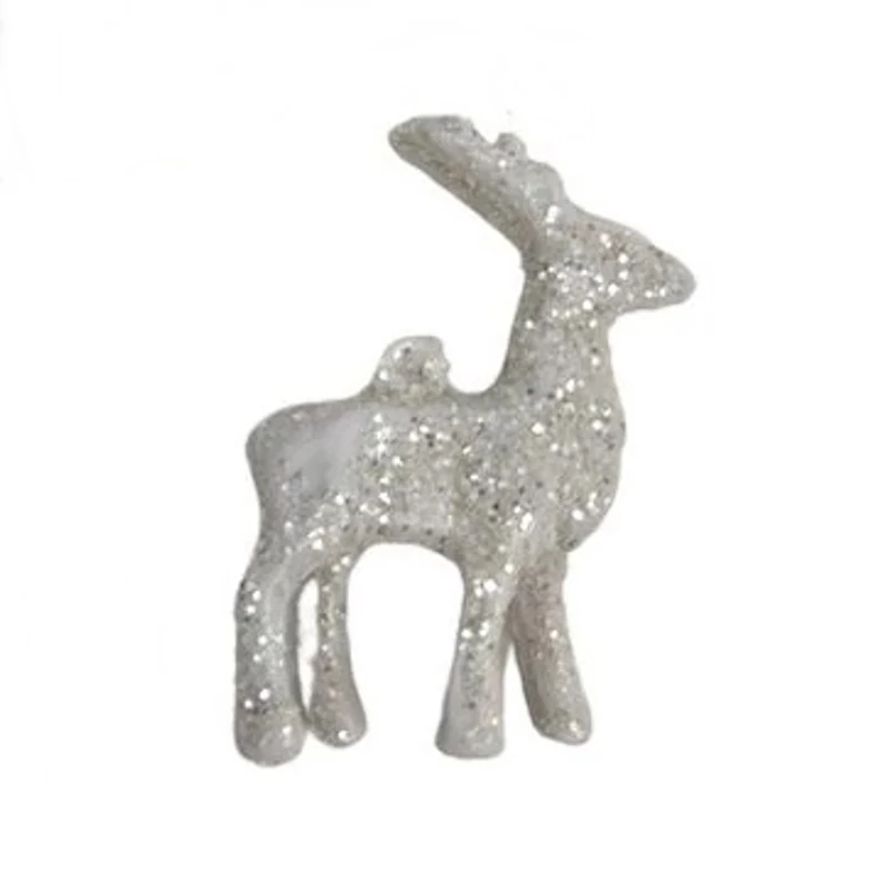 Mmini műanyag szarvas figura, fehér glitteres