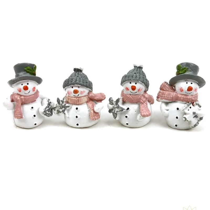 Szürke sapis, rózsaszín sálas hóemberke - 1db