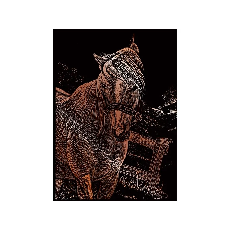 Képkarcoló készlet karctűvel - 13x18 cm - Réz - Ló
