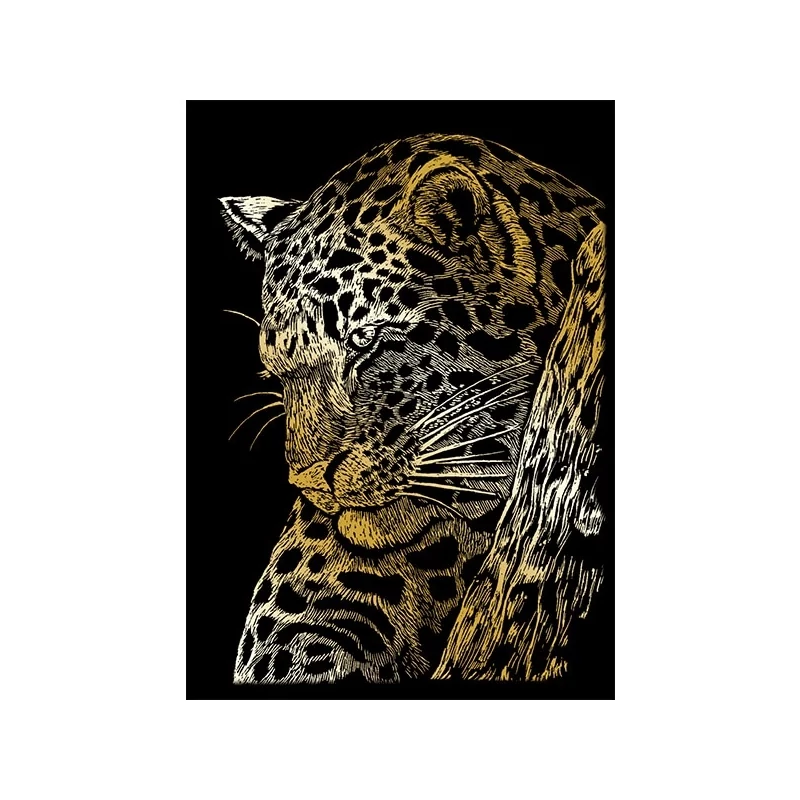 Képkarcoló készlet karctűvel - 13x18 cm - Arany - Leopárd