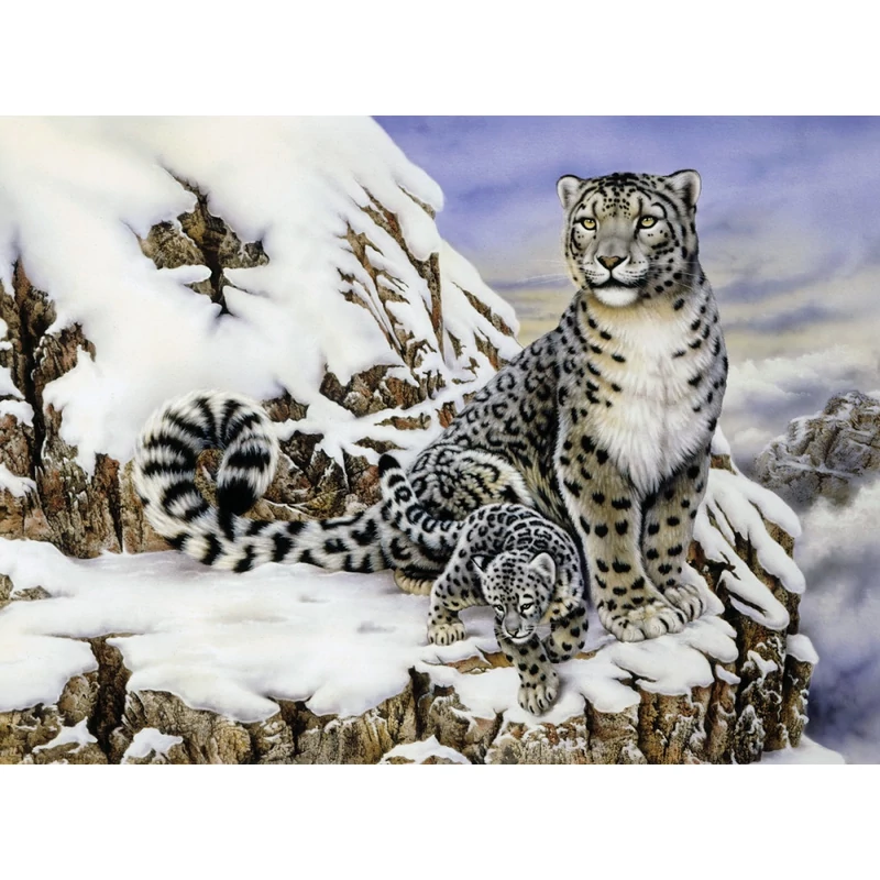 Kifestő készlet akrilfestékkel, ecsettel- 30x40 cm - Hópárduc a kölykével