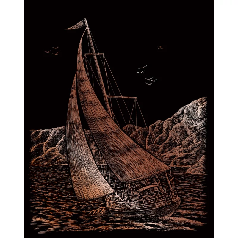 Képkarcoló készlet karctűvel - 20x25 cm - Réz - Vitorlás