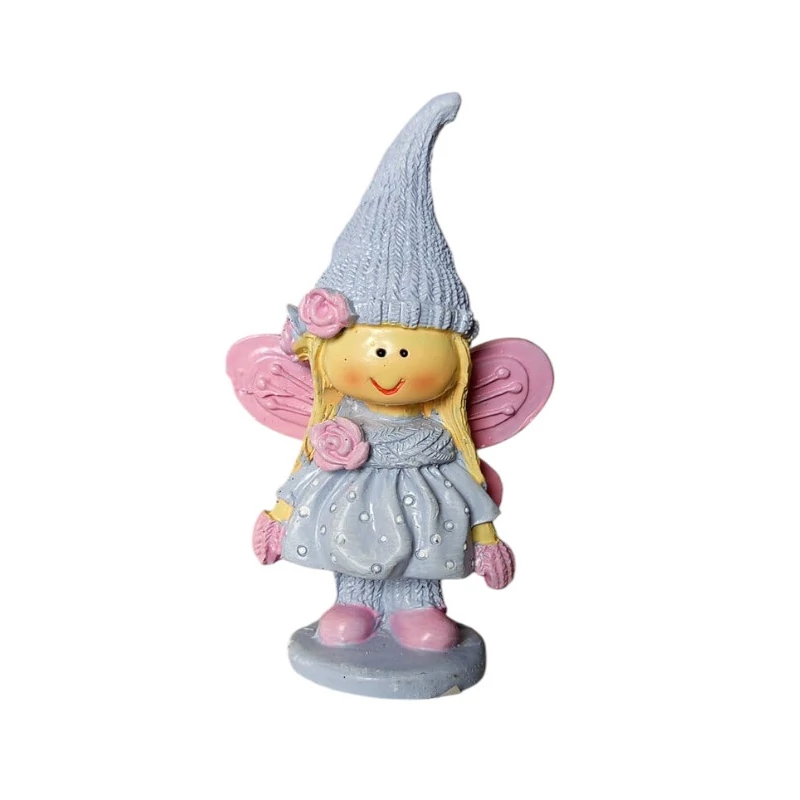 Kötött ruhás, sálas tündérke, pink-szürke