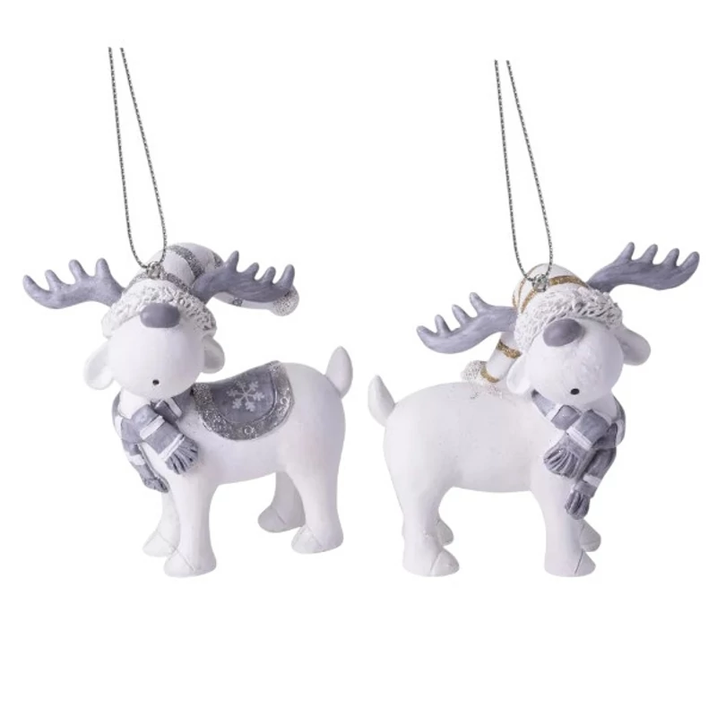 Dámszarvas figura, fehér-szürke, poly - 1db