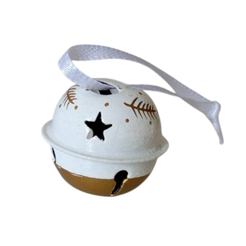 Arany fenyőágas-csillagos gömbcsengő, akasztós, fehér-arany - 3cm