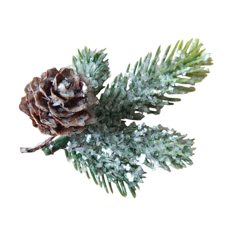 3 ágú kis fenyőág tobozzal, havas glitteres