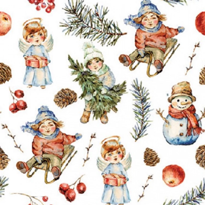 Koktél szalvéta - Játszó gyerekek, hóember, angyalka