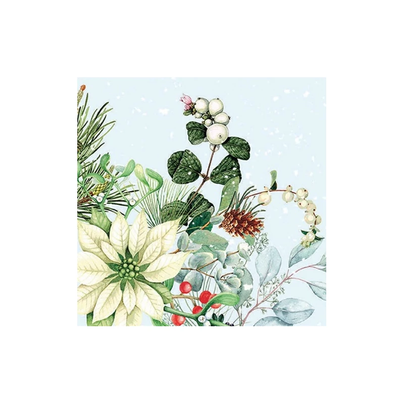 Szalvéta - Fehér mikulásvirág, bogyós zöldek