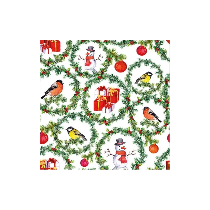 Szalvéta - Madár, hóember, ajándék, fenyőszálak