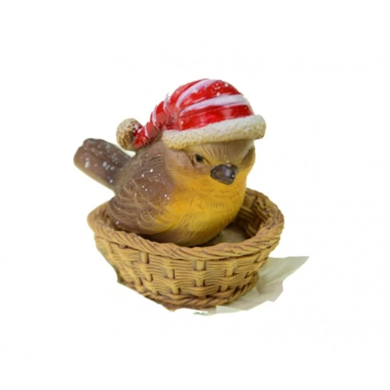Mikulás sapis madárka kosárban, poly